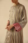 Buy_Begum_Silver Silk, Tissue Zari Round Neck Gauhar Kurta Pant Set _Online_at_Aza_Fashions