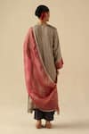 Shop_Begum_Silver Silk, Tissue Zari Round Neck Gauhar Kurta Pant Set _at_Aza_Fashions