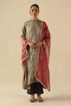 Buy_Begum_Silver Silk, Tissue Zari Round Neck Gauhar Kurta Pant Set _at_Aza_Fashions