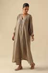 Buy_Begum_Gold Silk Sequins V-neck Saaz Phiran Kurta With Pant _Online_at_Aza_Fashions