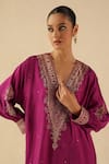 Begum_Magenta Silk Sequins, Embroidery V-neck Saaz Phiran Kurta With Pant _at_Aza_Fashions