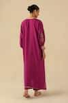 Shop_Begum_Magenta Silk Sequins, Embroidery V-neck Saaz Phiran Kurta With Pant _at_Aza_Fashions