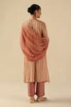 Shop_Begum_Peach Silk, Organza Mirrors, Sequins Round Neck Naksh Kurta Pant Set _at_Aza_Fashions