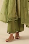 Begum_Green Silk, Organza Round Neck Naksh Kurta Pant Set _Online_at_Aza_Fashions