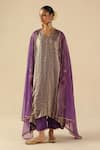 Buy_Begum_Purple Tissue, Silk, Organza Embroidery V-neck Jhoomar Kurta Pant Set _at_Aza_Fashions