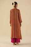 Shop_Begum_Red Tissue, Silk, Organza Embroidery V-neck Jhoomar Kurta Pant Set _at_Aza_Fashions