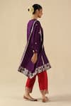 Begum_Purple Silk, Organza Sequins, Embroidery Split V-neck Arzoo Kurta Pant Set _Online_at_Aza_Fashions