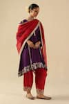 Buy_Begum_Purple Silk, Organza Sequins, Embroidery Split V-neck Arzoo Kurta Pant Set _at_Aza_Fashions