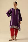 Buy_Begum_Purple Silk, Organza Sequins, Embroidery Split V-neck Arzoo Kurta Pant Set _Online_at_Aza_Fashions