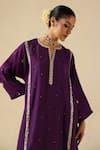 Buy_Begum_Purple Silk, Organza Sequins, Embroidery Split V-neck Arzoo Kurta Pant Set 