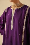 Shop_Begum_Purple Silk, Organza Sequins, Embroidery Split V-neck Arzoo Kurta Pant Set 
