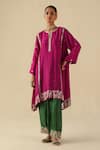 Begum_Fuchsia Silk, Organza Embroidery, Sequins Round Neck Arzoo Kurta Pant Set _Online_at_Aza_Fashions