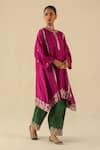 Begum_Fuchsia Silk, Organza Embroidery, Sequins Round Neck Arzoo Kurta Pant Set _at_Aza_Fashions