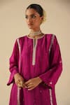 Buy_Begum_Fuchsia Silk, Organza Embroidery, Sequins Round Neck Arzoo Kurta Pant Set 