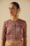 Buy_Begum_Peach Organza, Silk, Tissue Sequins, Embroidery Round Taj Gul Saree With Blouse _Online_at_Aza_Fashions