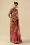 Buy_Begum_Peach Organza, Silk, Tissue Sequins, Embroidery Round Taj Gul Saree With Blouse 