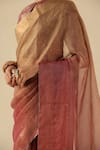 Shop_Begum_Peach Organza, Silk, Tissue Sequins, Embroidery Round Taj Gul Saree With Blouse 
