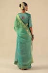 Shop_Begum_Turquoise Organza, Tissue, Silk Beads Round Neck Taj Gul Saree With Blouse _at_Aza_Fashions