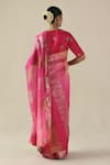 Shop_Begum_Fuchsia Tissue, Silk, Organza Sequins, Embroidery V-neck Amber Saree With Blouse _at_Aza_Fashions