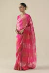 Begum_Fuchsia Tissue, Silk, Organza Sequins, Embroidery V-neck Amber Saree With Blouse _Online_at_Aza_Fashions