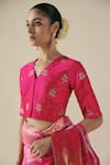 Begum_Fuchsia Tissue, Silk, Organza Sequins, Embroidery V-neck Amber Saree With Blouse _at_Aza_Fashions