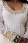 Buy_Pants And Pajamas_White Cotton, Chanderi Embroidery Round Neck Anarkali Set 