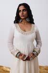 Pants And Pajamas_White Cotton Embroidery Round Neck Anarkali Set _Online_at_Aza_Fashions