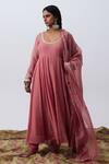 Buy_Pants And Pajamas_Pink Chanderi Embroidery Round Neck Designer Anarkali _at_Aza_Fashions