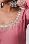 Shop_Pants And Pajamas_Pink Chanderi Embroidery Round Neck Designer Anarkali _Online_at_Aza_Fashions