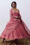 Shop_Pants And Pajamas_Pink Chanderi Embroidery Dupatta _at_Aza_Fashions