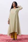 Buy_Pants And Pajamas_Green Chanderi Embroidery Round Neck Kurta _at_Aza_Fashions
