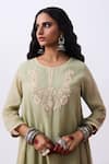 Shop_Pants And Pajamas_Green Chanderi Embroidery Round Neck Kurta _Online_at_Aza_Fashions