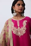 Buy_Pants And Pajamas_Pink Chanderi Embroidery Round Neck Kurta _Online_at_Aza_Fashions