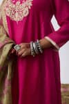 Pants And Pajamas_Pink Chanderi Embroidery Round Neck Kurta _at_Aza_Fashions