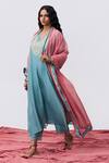 Pants And Pajamas_Blue Cotton, Silk Embroidery Round Neck Kurta And Pant Set _Online_at_Aza_Fashions