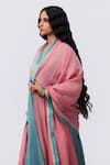 Shop_Pants And Pajamas_Blue Chanderi Embroidery V-neck Designer Kurta _Online_at_Aza_Fashions