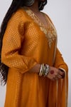 Pants And Pajamas Orange Chanderi Embroidery V-neck Kurta Online at Aza Fashions Pants And Pajamas_Orange Chanderi Embroidery V-neck Kurta _Online_at_Aza_Fashions