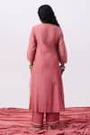 Shop_Pants And Pajamas_Pink Cotton, Silk, Chanderi Embroidery V-neck Kurta Pant Set _at_Aza_Fashions