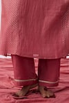 Shop_Pants And Pajamas_Pink Cotton, Silk, Chanderi Embroidery V-neck Kurta Pant Set _Online_at_Aza_Fashions