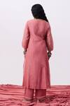 Shop_Pants And Pajamas_Pink Cotton, Silk Embroidery V-neck Kurta And Pant Set _at_Aza_Fashions