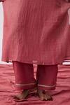 Pants And Pajamas_Pink Cotton, Silk Embroidery V-neck Kurta And Pant Set _Online_at_Aza_Fashions