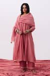 Buy_Pants And Pajamas_Pink Chanderi Embroidery V-neck Kurta _Online_at_Aza_Fashions