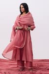 Shop_Pants And Pajamas_Pink Chanderi Embroidery V-neck Kurta _Online_at_Aza_Fashions