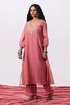 Buy_Pants And Pajamas_Pink Cotton, Silk Embroidered Pant _at_Aza_Fashions