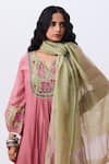 Buy_Pants And Pajamas_Pink Cotton, Silk Embroidery Split V-neck Kurta And Pant Set _Online_at_Aza_Fashions