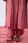 Buy_Pants And Pajamas_Pink Cotton, Silk Embroidery Split V-neck Kurta And Pant Set 