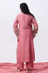 Shop_Pants And Pajamas_Pink Chanderi Embroidery Split V-neck Kurta _at_Aza_Fashions