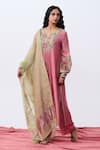 Shop_Pants And Pajamas_Pink Cotton, Silk Pant _Online_at_Aza_Fashions