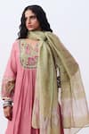Pants And Pajamas_Green Chanderi Embroidered Dupatta _Online_at_Aza_Fashions