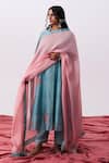 Pants And Pajamas_Blue Cotton, Silk Embroidery V-neck Kurta Pant Set _Online_at_Aza_Fashions